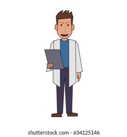 Colorful Silhouette Full Body Caricature Doctor Male With Document In Hands