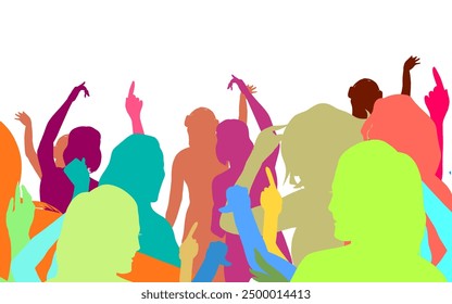 colorful silhouette of a group of people partying together