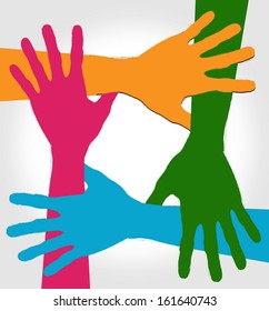 colorful silhouette hands  background