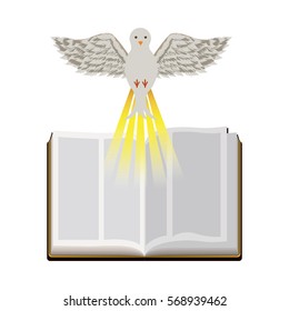 colorful silhouette with holy bible open and dove