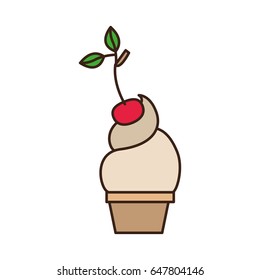colorful silhouette of ice cream cup with cherry vector illustration