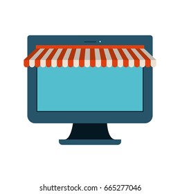 colorful silhouette image of desktop computer online store vector illustration