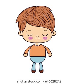 colorful silhouette of kawaii little boy with facial expression disgust with closed eyes vector illustration