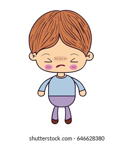 colorful silhouette of kawaii little boy with facial expression angry with closed eyes vector illustration