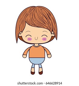 colorful silhouette of kawaii little boy with happiness facial expression vector illustration