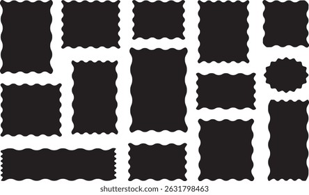 Colorful and Silhouette Label Set with Scalloped and Burst Edges – Editable Vector Tags for Marketing or Design Use

