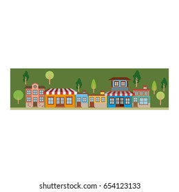 colorful silhouette of landscape with facade store country houses vector illustration