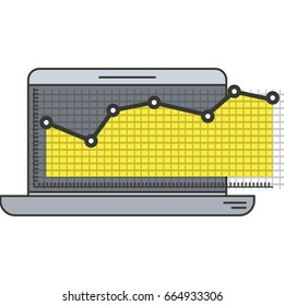 colorful silhouette of laptop computer and financial risk graphic vector illustration