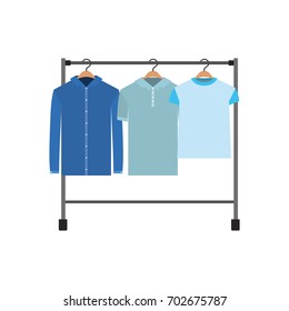 colorful silhouette of male clothes rack with shirts short and long sleeves vector illustration