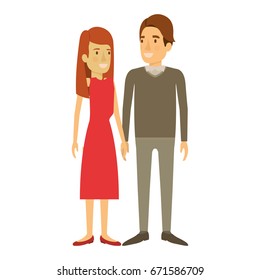 colorful silhouette of man and woman standing and her with long hair straight and him in formal clothes and hair side fringe vector illustration