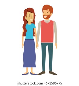 colorful silhouette of man and woman standing and her with long wavy hair and him in formal clothes and red beard vector illustration