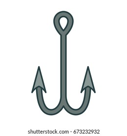 colorful silhouette of metallic double fishhook with thick contour vector illustration