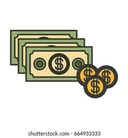 colorful silhouette of money bills and coins set vector illustration