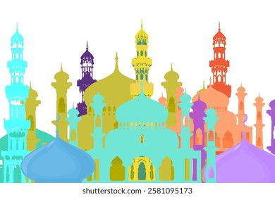 colorful silhouette of the mosque building without background