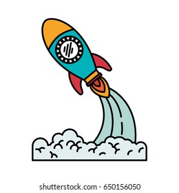 colorful silhouette of pace rocket launch vector illustration