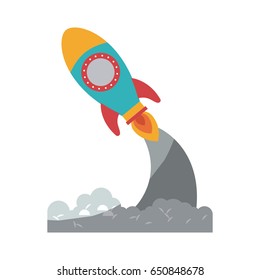 colorful silhouette of pace rocket launch without contour and shading vector illustration