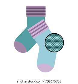 colorful silhouette of pair of socks and circle of macro textile pattern vector illustration