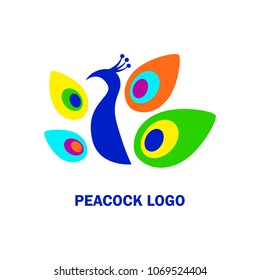 Colorful silhouette of a peacock.
Stylized head with feathers. Vector logo template concept illustration. Bird abstract symbol. Peafowl sign. 