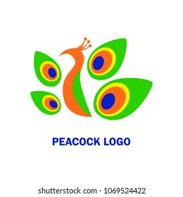 Colorful silhouette of a peacock.
Stylized head with feathers. Vector logo template concept illustration. Bird abstract symbol. Peafowl sign. 