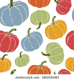 Colorful silhouette pumpkin seamless pattern, autumn season harvest. Vector illustration in flat cartoon style on white background. 