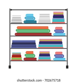 colorful silhouette of rack with stack of towels folded vector illustration