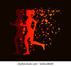 Colorful silhouette of a running girl. Vector illustration. 10 eps