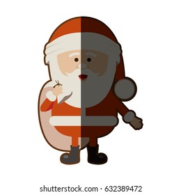 colorful silhouette of santa claus with gift bag and half shadow vector illustration