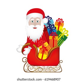 colorful silhouette of santa claus in sleigh with gifts vector illustration