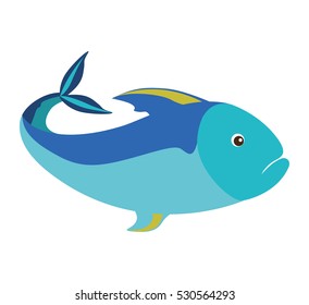 colorful silhouette with sea fish blue