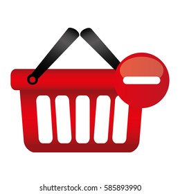 colorful silhouette with shopping basket with two handle and minus sign vector illustration