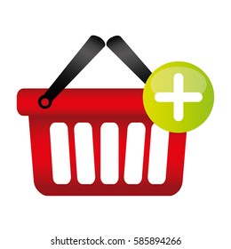 colorful silhouette with shopping basket with two handle and plus sign vector illustration
