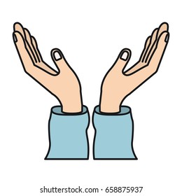 colorful silhouette side view opened hands of symbol of receiving vector illustration