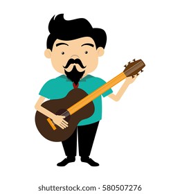 colorful silhouette singer with acoustic guitar