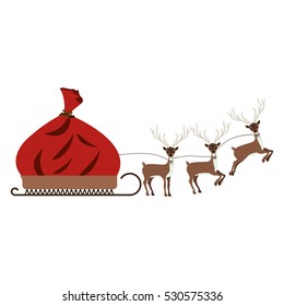 colorful silhouette of sleigh with reindeer