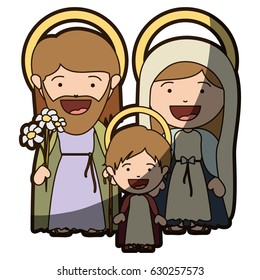 colorful silhouette of smiling image of sacred family with baby jesus and half shadow vector illustration