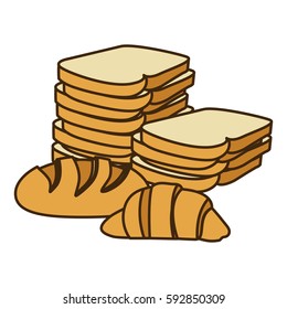 colorful silhouette stack slices bread and croissant vector illustration