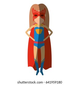 colorful silhouette with superhero faceless woman flying with hands in your waist and shading vector illustration