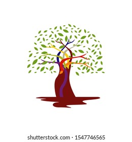 colorful silhouette of tree logo vector design graphics element