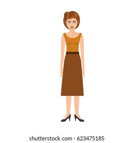 colorful silhouette of woman with blouse and long skirt retro style vector illustration