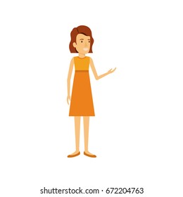 colorful silhouette of woman in dress standing with short hair vector illustration