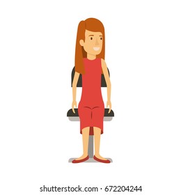 colorful silhouette of woman with long hair and straight and sitting in chair vector illustration