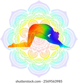 Colorful silhouette of woman practicing Ardha Hanumanasana yoga pose. Half Splits pose or Half Divine Monkey pose. Isolated vector illustration