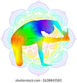 Colorful silhouette of woman practicing Ardha Vishvamitrasana yoga pose. Sage Visvamitra on the Knee yoga pose. Isolated vector illustration