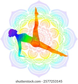 Colorful silhouette of woman practicing Eka Pada Purvottanasana yoga pose. One Legged Upward Plank pose. Isolated vector illustration