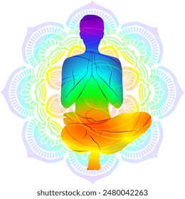 Colorful silhouette of woman practicing Padangushthasana yoga pose. Toe Stand or Tip Toe pose. Intermediate Difficulty. Isolated vector illustration