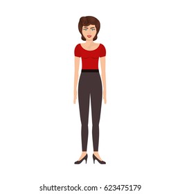 colorful silhouette of woman with red t-shirt and pants retro style vector illustration