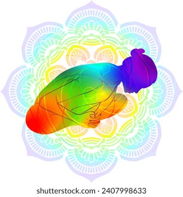 Colorful silhouette of yoga. Baddha Konasana A. Bound Angle 1 pose. Extended Bound Angle pose. Intermediate Difficulty. Isolated vector illustration