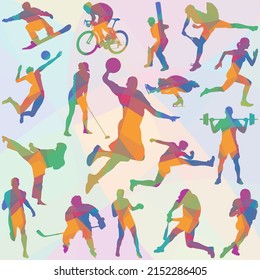 Colorful silhouettes of athletes set