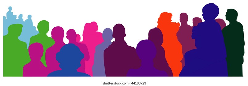 colorful silhouettes of an audience