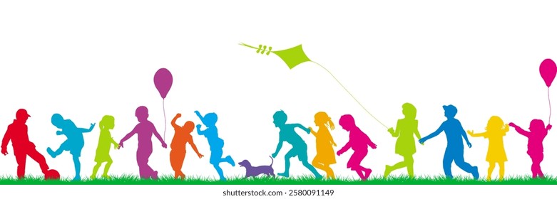 
Colorful silhouettes of children playing in a park